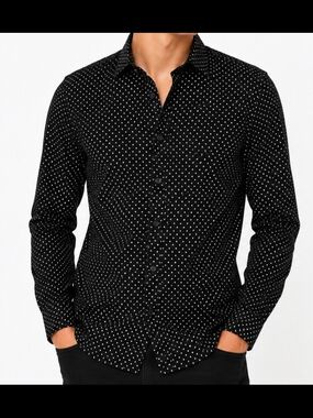 Muse Fath Mens Jr Medium Black Geometric Button Up Shirt